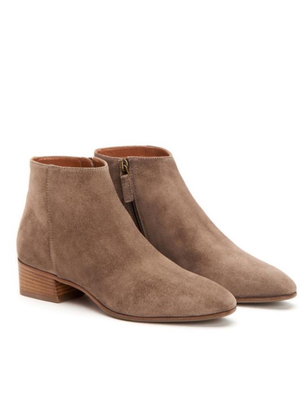 Aquatalia Fuoco Suede Ankle Block Heel Boots Champagne Tan
